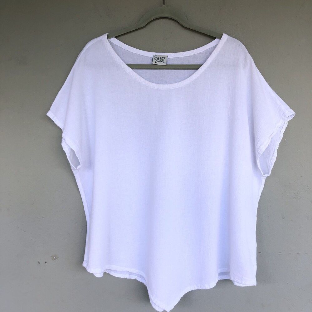 Oh My Gauze Top Womens 3 2XL White Cotton Asymmetrical Coastal Boho Lagenlook